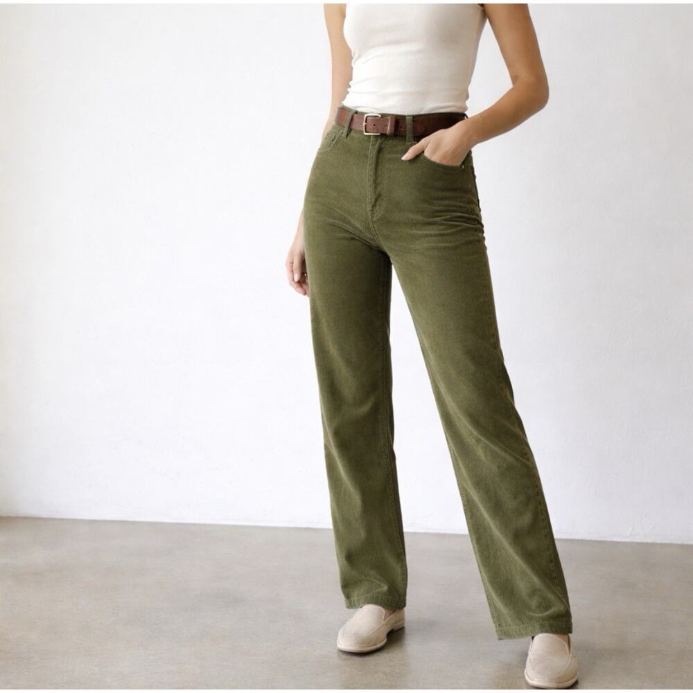 J Crew Sz 27P Green Pinwhale Corduroy Straight 5 pkt Minimalist Pants - Picture 1 of 9